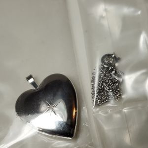 New Diamond Heart Locket & Necklace 18" Chain Italy Signed Photo Pictures Love